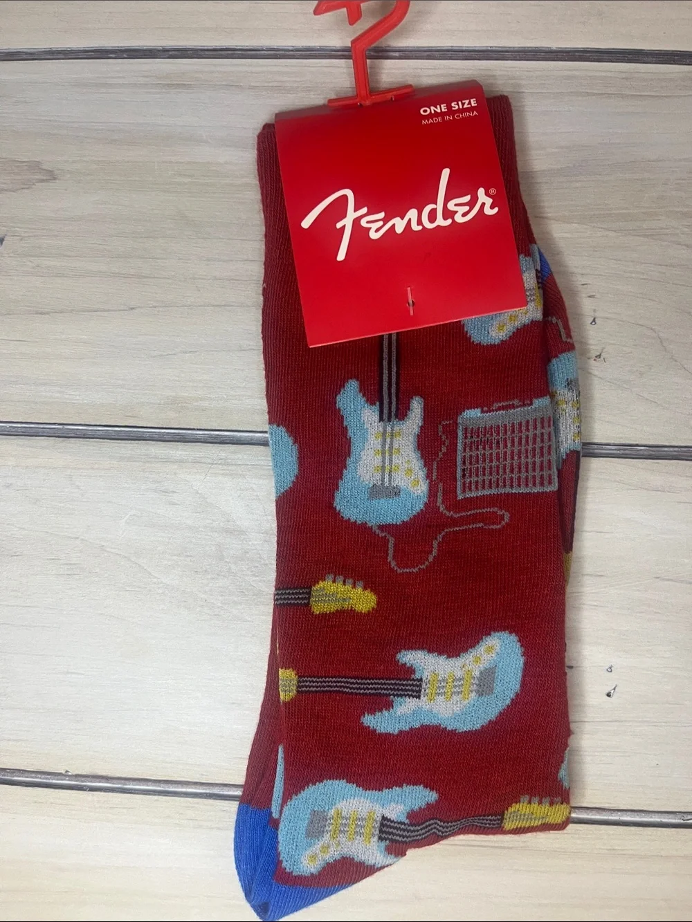 3 pr Fender Men's Guitar Pattern Ankle & Crew Socks - Red, Blue, Black